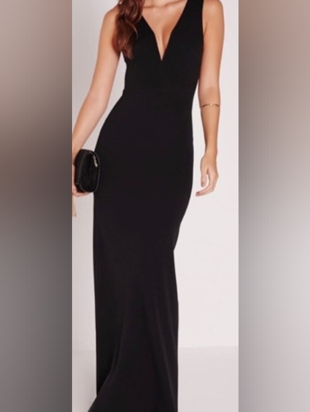 Missguided Plunging V-neck Long Black Dress